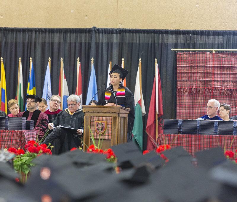 Senior class speaker Lisa Hu at Commencement 2015